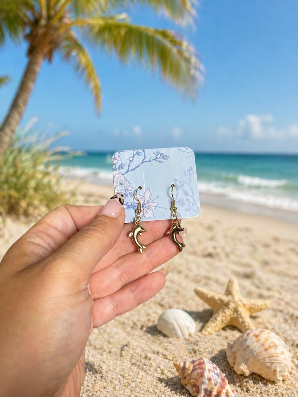 Gold Dolphin Dangle Earrings - Beachy Charm